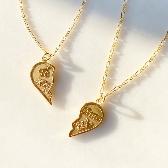 NEW Free People Te Amo BFF Half Heart Necklace Set - Picture 5 of 10